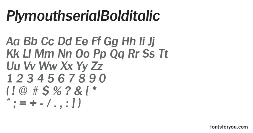 Шрифт PlymouthserialBolditalic – алфавит, цифры, специальные символы