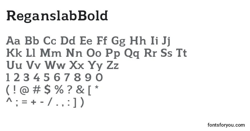 A fonte ReganslabBold – alfabeto, números, caracteres especiais