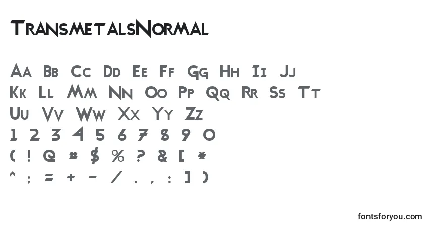 A fonte TransmetalsNormal – alfabeto, números, caracteres especiais