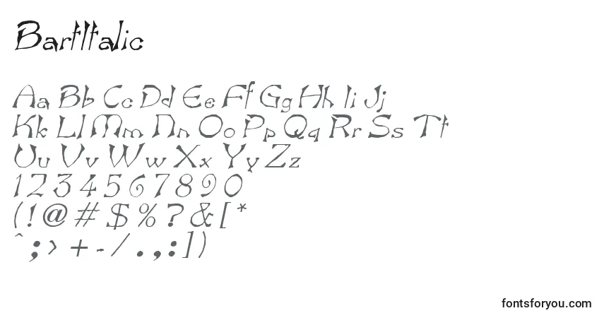 Czcionka BartItalic – alfabet, cyfry, specjalne znaki
