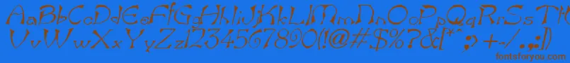 BartItalicフォントについての詳細 フォントBartItalic – 茶色の文字が青い背景にあります。