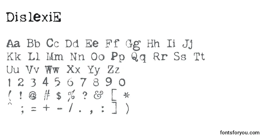 A fonte DislexiE – alfabeto, números, caracteres especiais