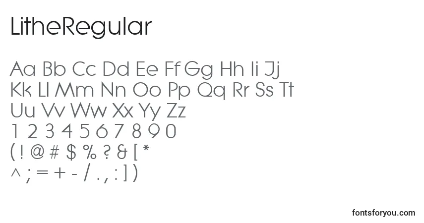 Czcionka LitheRegular – alfabet, cyfry, specjalne znaki