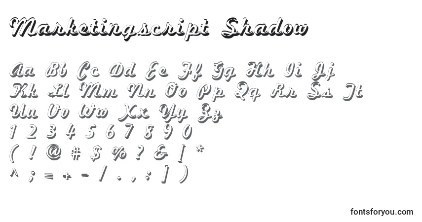 Schriftart Marketingscript Shadow – Alphabet, Zahlen, spezielle Symbole