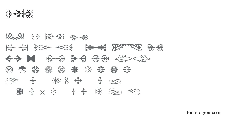 Pcornaments-fontti – aakkoset, numerot, erikoismerkit