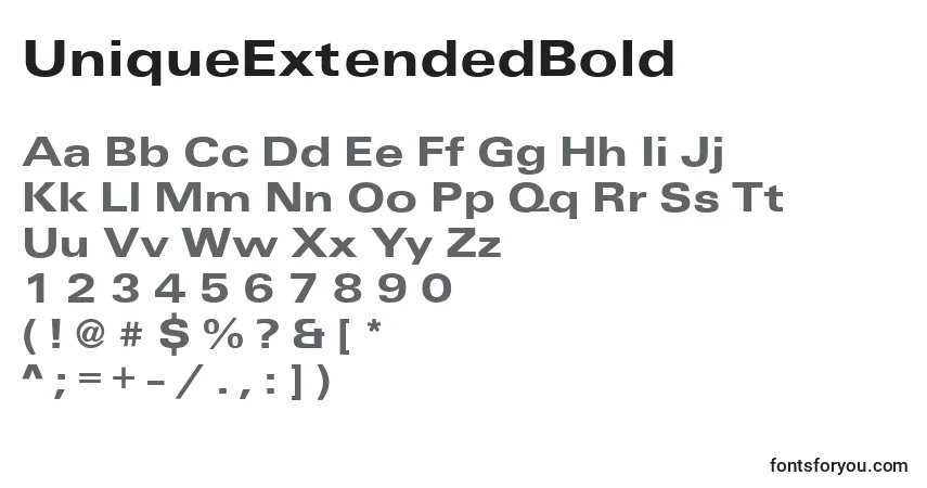 A fonte UniqueExtendedBold – alfabeto, números, caracteres especiais