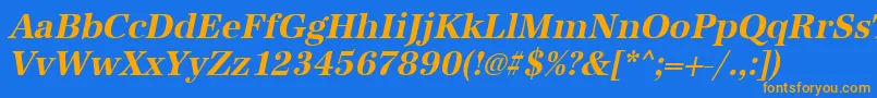 フォントUrwantiquatnarBoldOblique – オレンジ色の文字が青い背景にあります。