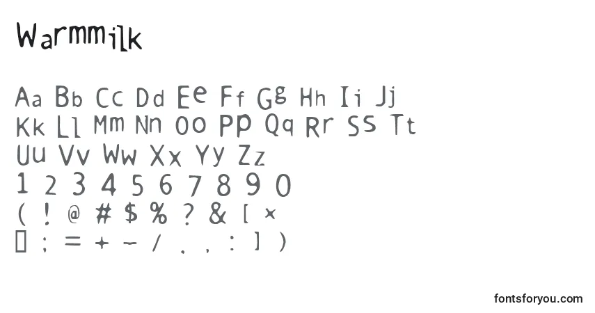 Czcionka Warmmilk – alfabet, cyfry, specjalne znaki