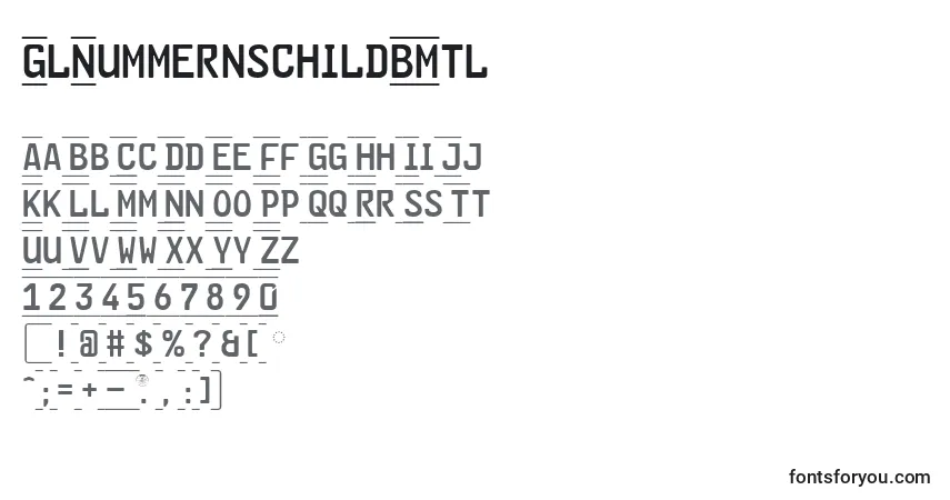 Шрифт GlNummernschildBMtl – алфавит, цифры, специальные символы