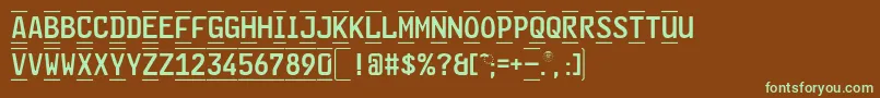 フォントGlNummernschildBMtl – 緑色の文字が茶色の背景にあります。