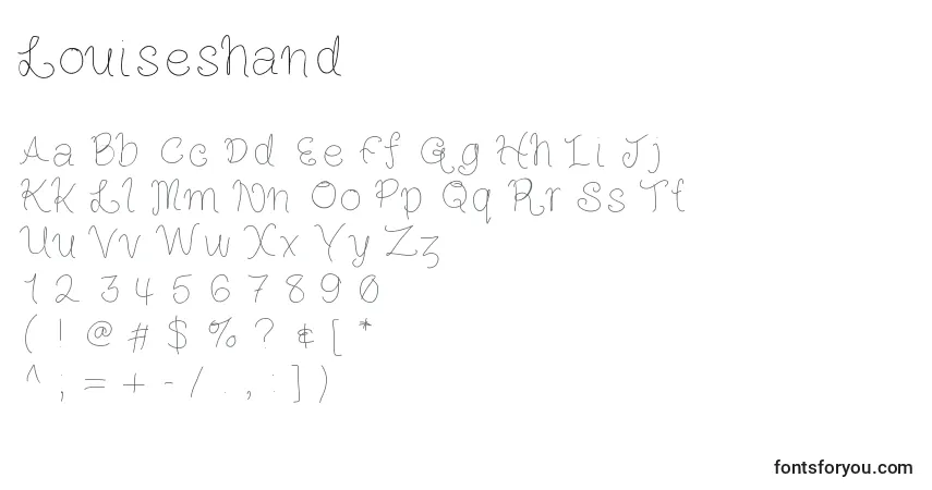 Schriftart Louiseshand – Alphabet, Zahlen, spezielle Symbole