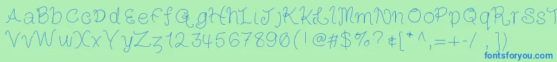 Louiseshand-Schriftart – Blaue Schriften auf grünem Hintergrund