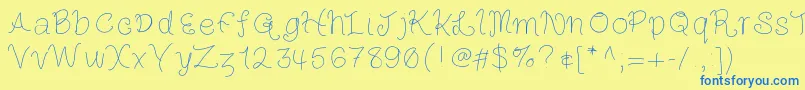 フォントLouiseshand – 青い文字が黄色の背景にあります。