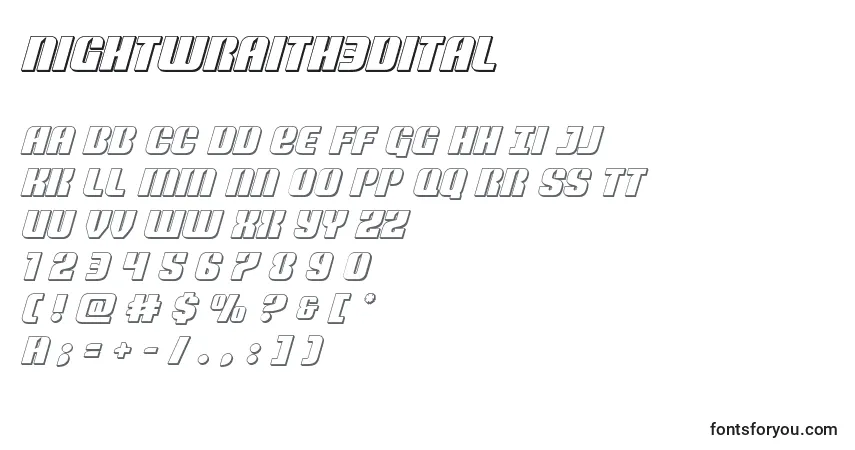 A fonte Nightwraith3Dital – alfabeto, números, caracteres especiais