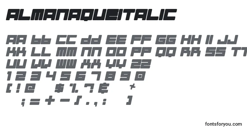 Schriftart AlmanaqueItalic – Alphabet, Zahlen, spezielle Symbole