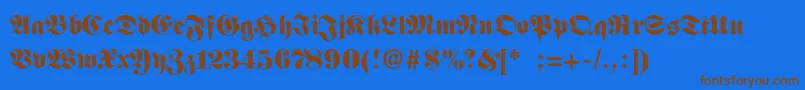 フォントFettefrakturSemibold – 茶色の文字が青い背景にあります。