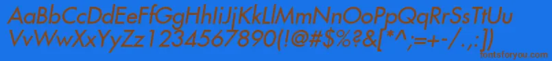 フォントFujiyama2Italic – 茶色の文字が青い背景にあります。