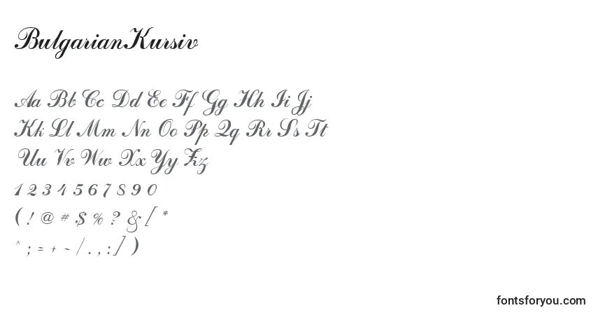 A fonte BulgarianKursiv – alfabeto, números, caracteres especiais