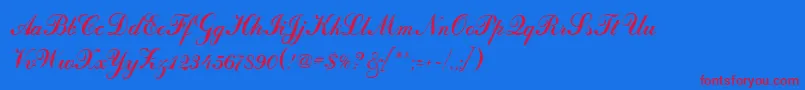 BulgarianKursiv-Schriftart – Rote Schriften auf blauem Hintergrund