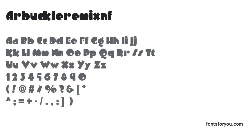 A fonte Arbuckleremixnf – alfabeto, números, caracteres especiais