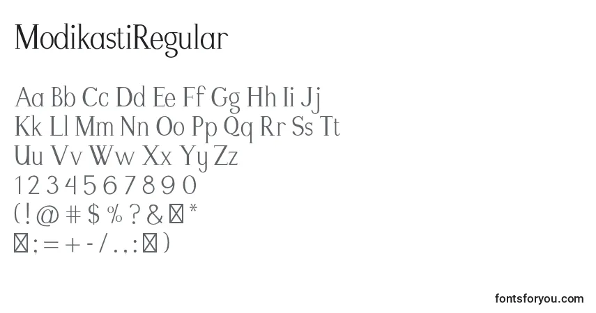 A fonte ModikastiRegular – alfabeto, números, caracteres especiais