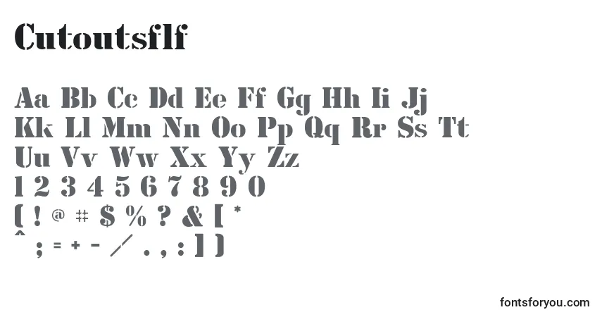 A fonte Cutoutsflf – alfabeto, números, caracteres especiais
