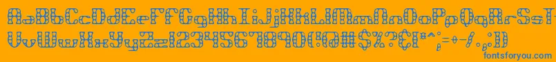 BrassKnuckleBrk-Schriftart – Blaue Schriften auf orangefarbenem Hintergrund