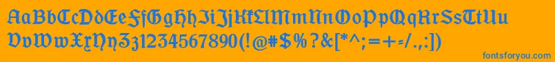 Ofenbacherschwabcat-Schriftart – Blaue Schriften auf orangefarbenem Hintergrund