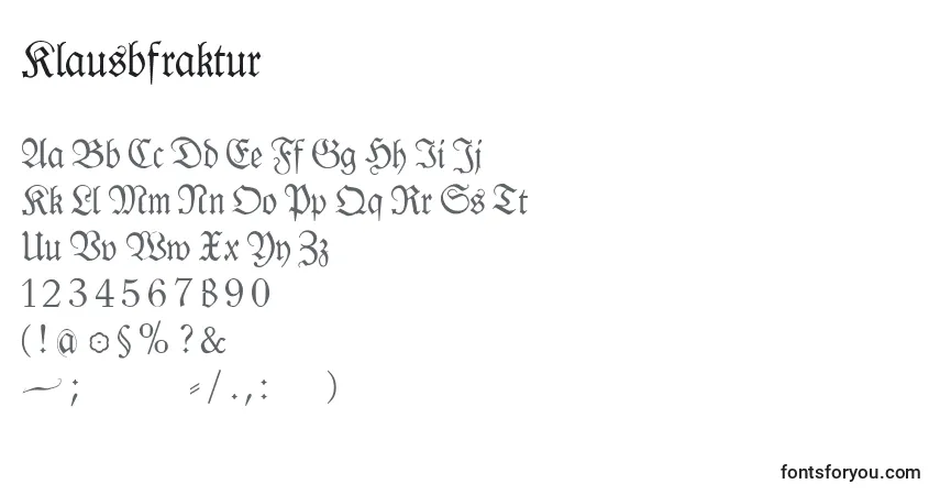 Schriftart Klausbfraktur – Alphabet, Zahlen, spezielle Symbole