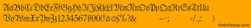 Klausbfraktur-Schriftart – Schwarze Schriften auf orangefarbenem Hintergrund