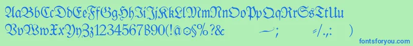 Klausbfraktur-Schriftart – Blaue Schriften auf grünem Hintergrund