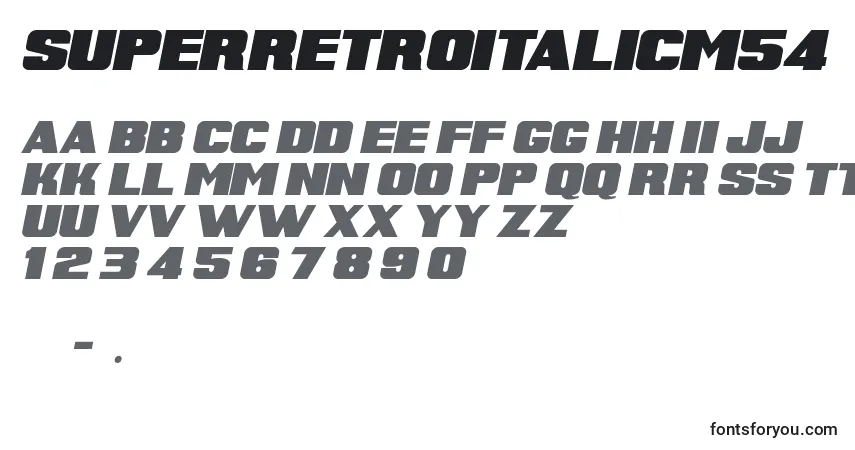 Czcionka SuperRetroItalicM54 – alfabet, cyfry, specjalne znaki