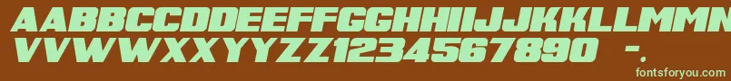 フォントSuperRetroItalicM54 – 緑色の文字が茶色の背景にあります。