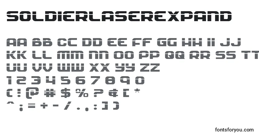 Schriftart Soldierlaserexpand – Alphabet, Zahlen, spezielle Symbole