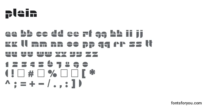 A fonte Plain – alfabeto, números, caracteres especiais
