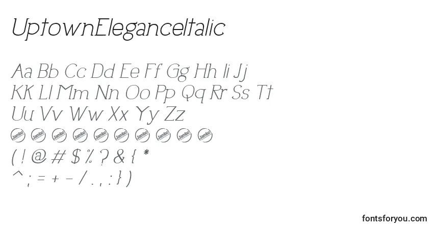 A fonte UptownEleganceItalic – alfabeto, números, caracteres especiais