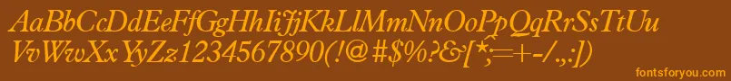 PlacidRegularitalic-Schriftart – Orangefarbene Schriften auf braunem Hintergrund