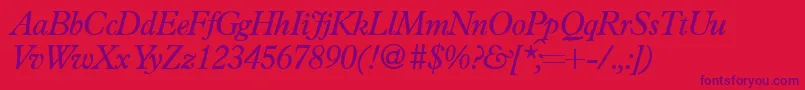 Fonte PlacidRegularitalic – fontes roxas em um fundo vermelho
