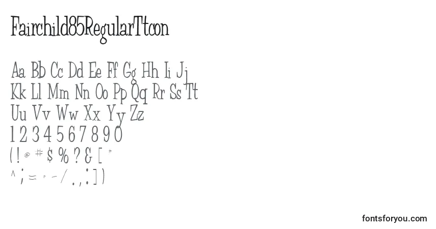 Czcionka Fairchild85RegularTtcon – alfabet, cyfry, specjalne znaki