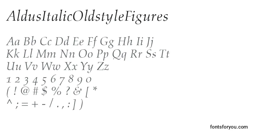 Шрифт AldusItalicOldstyleFigures – алфавит, цифры, специальные символы