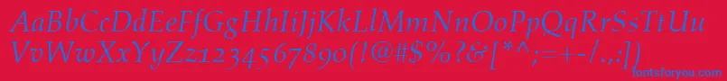 AldusItalicOldstyleFigures-fontti – siniset fontit punaisella taustalla