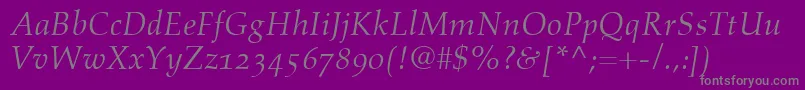Fonte AldusItalicOldstyleFigures – fontes cinzas em um fundo violeta