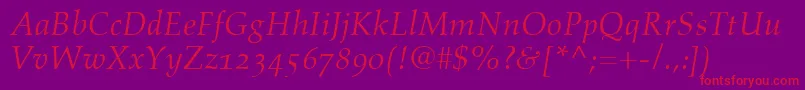Fonte AldusItalicOldstyleFigures – fontes vermelhas em um fundo violeta