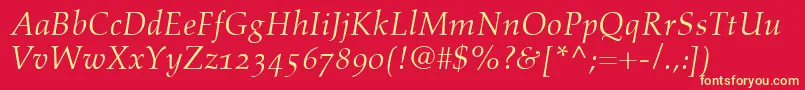 AldusItalicOldstyleFigures-Schriftart – Gelbe Schriften auf rotem Hintergrund