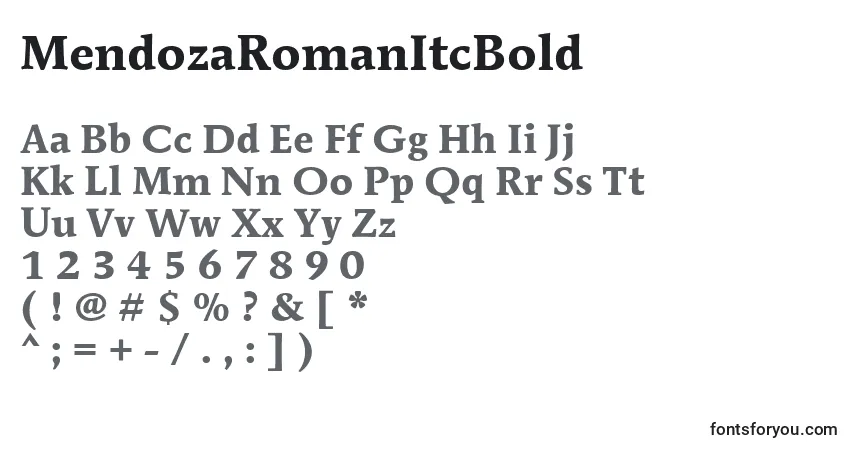 Czcionka MendozaRomanItcBold – alfabet, cyfry, specjalne znaki