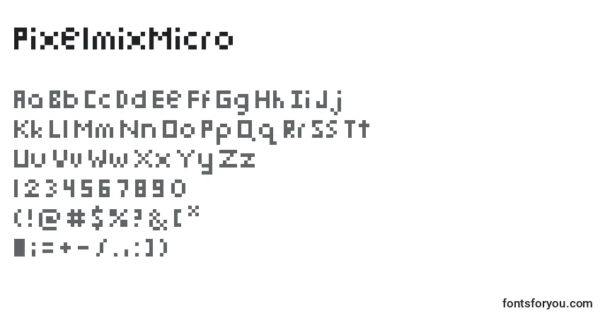 Czcionka PixelmixMicro – alfabet, cyfry, specjalne znaki