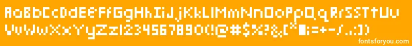 PixelmixMicro-Schriftart – Weiße Schriften auf orangefarbenem Hintergrund