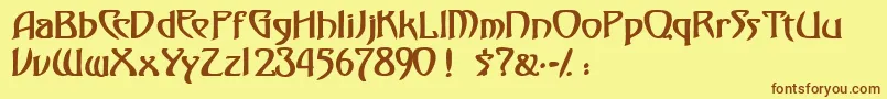 フォントFezsskBold – 茶色の文字が黄色の背景にあります。