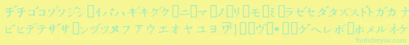 フォントInKatakana – 黄色い背景に緑の文字