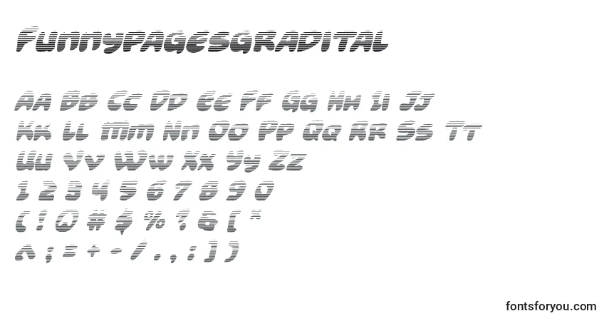 Czcionka Funnypagesgradital – alfabet, cyfry, specjalne znaki